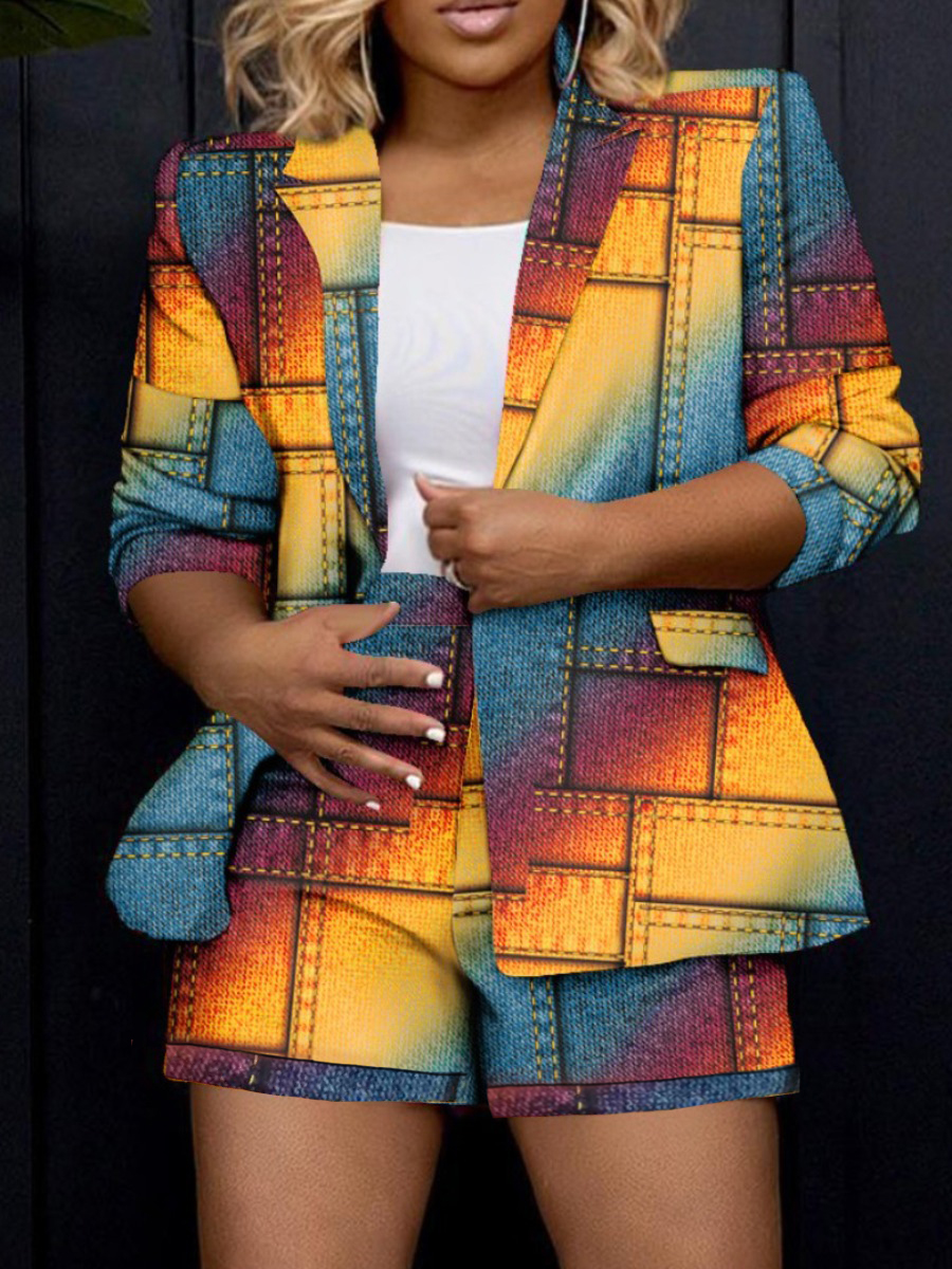 LW Plus Size Gradient Blazer Shorts Set
