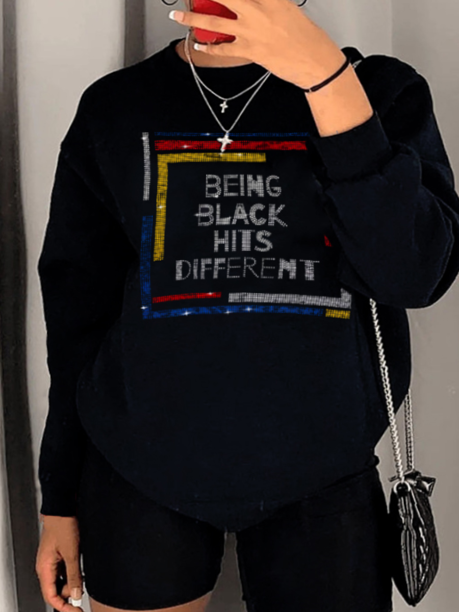LW Plus Size Rhinestone Letter Decor Patchwork Sweatshirt