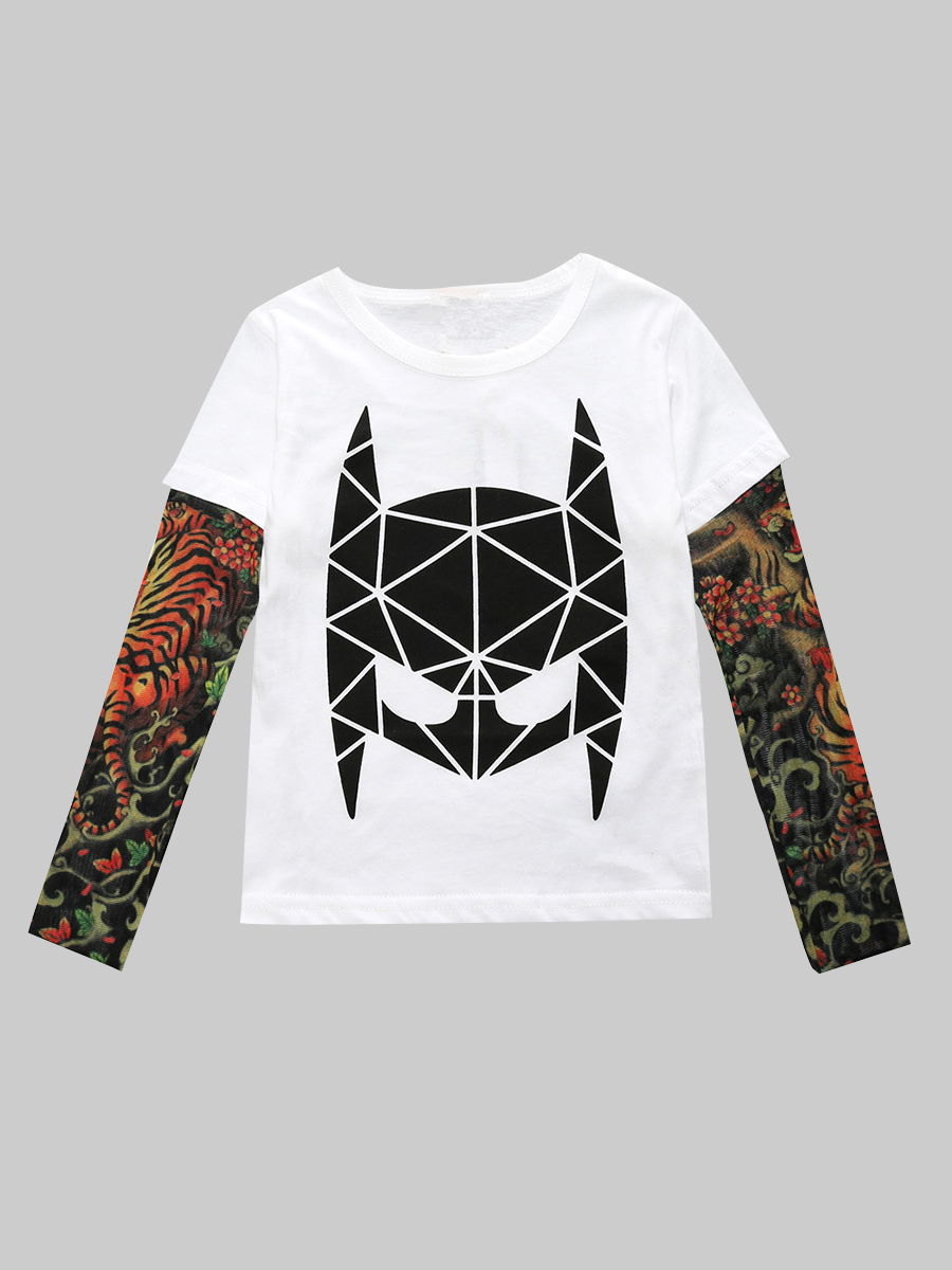 LW COTTON Unisex Kids Round Neck Geometric Print Plain T-shirt