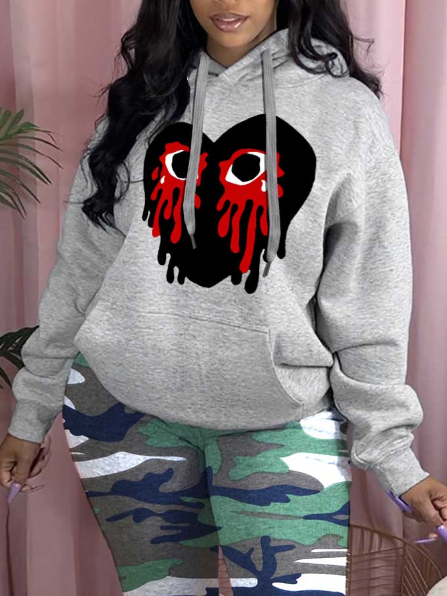LW Plus Size Eye Heart Print Kangaroo Pocket Hoodie