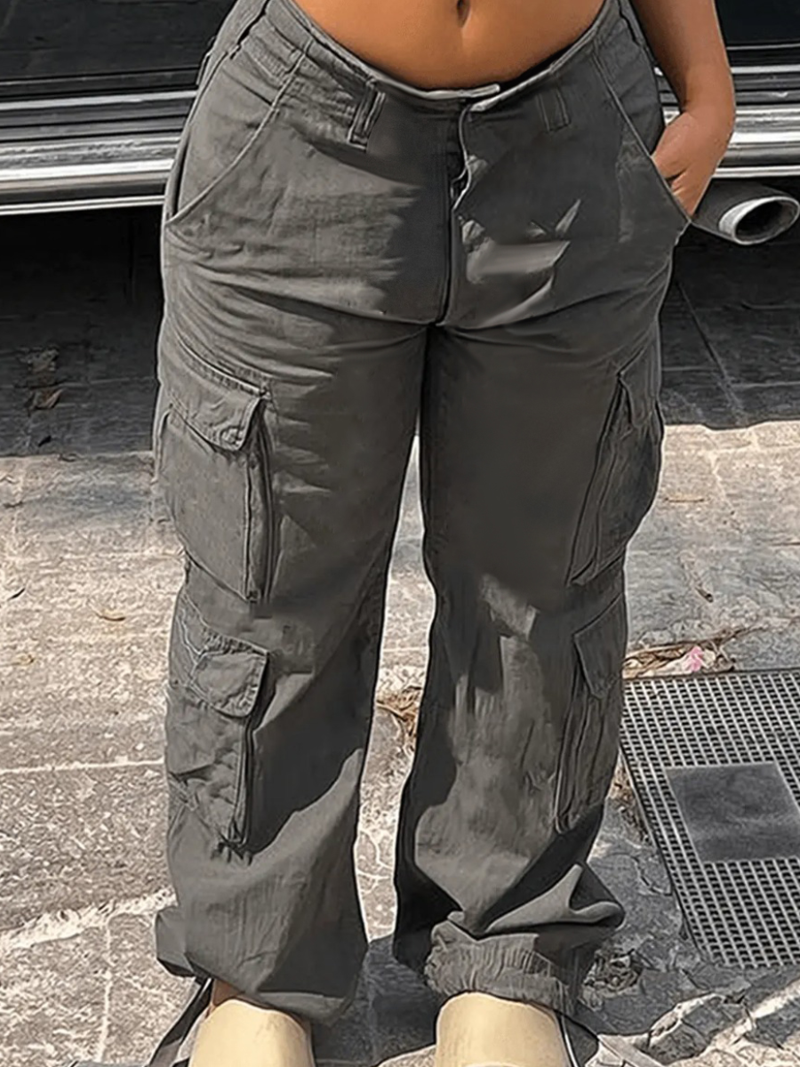 LW Pocket Design Micro Elasticity Drawstring Cargo Jeans