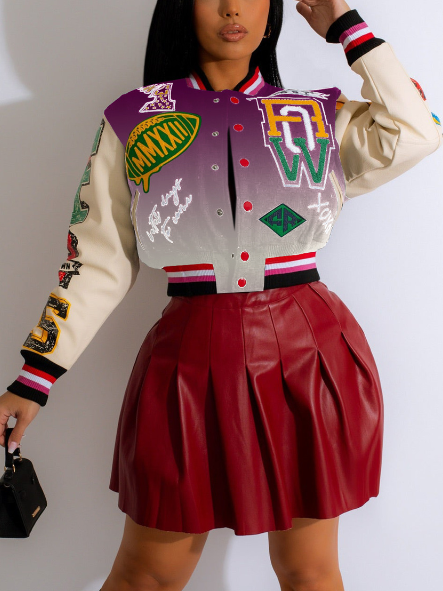 LW Plus Size Gradient Letter Decor Striped Jacket