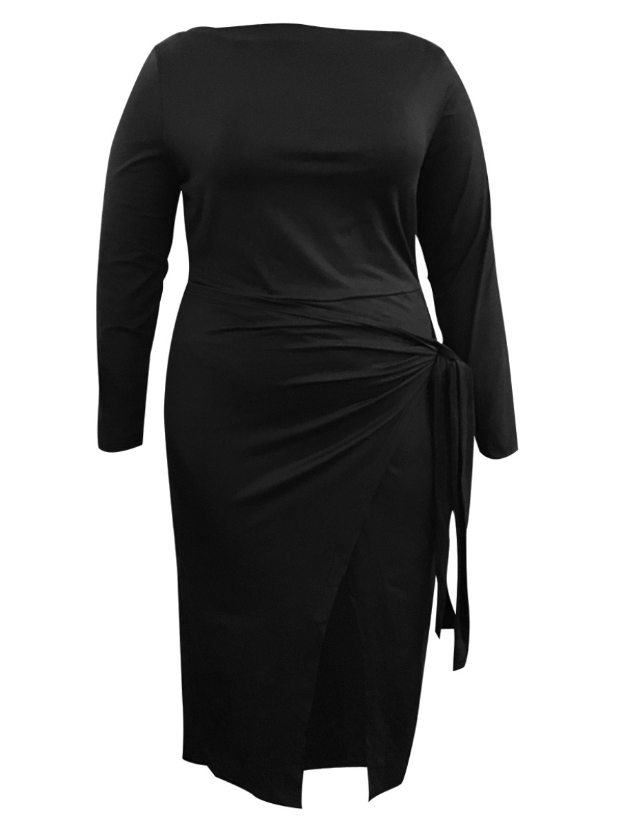 LW BASICS Plus Size Bandage Design Split Bodycon Dress 1X