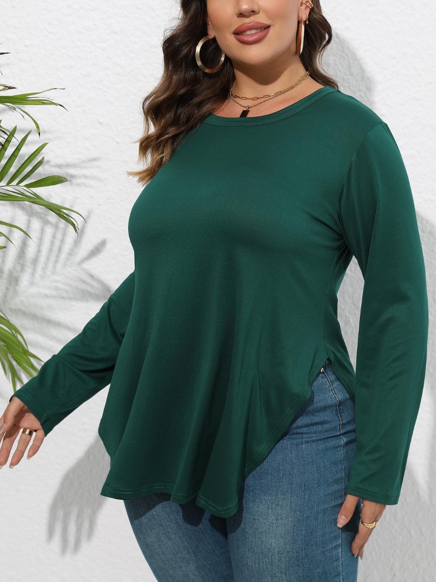 LW BASICS Plus Size Round Neck Curved Hem Loose T-shirt 2X