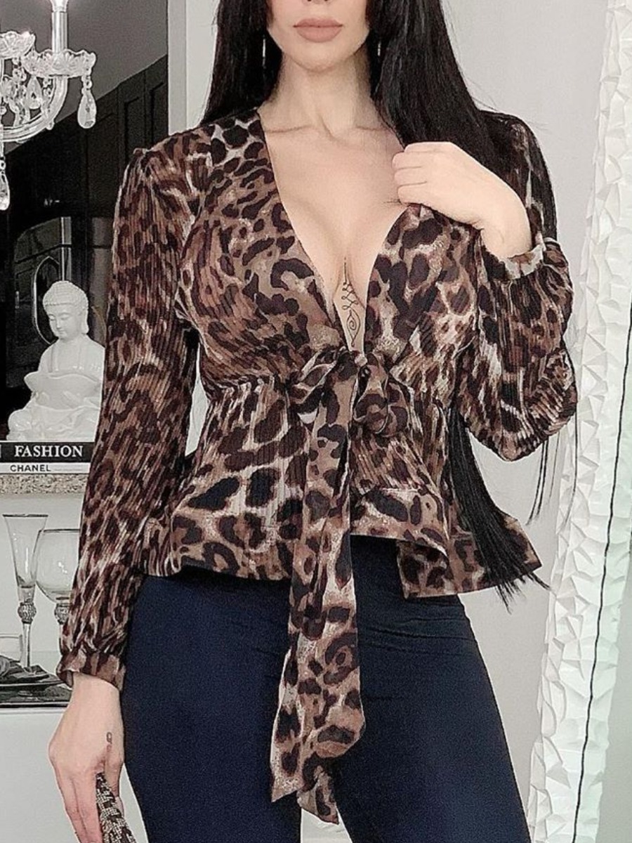 LW Leopard Print Bandage Design Blouse