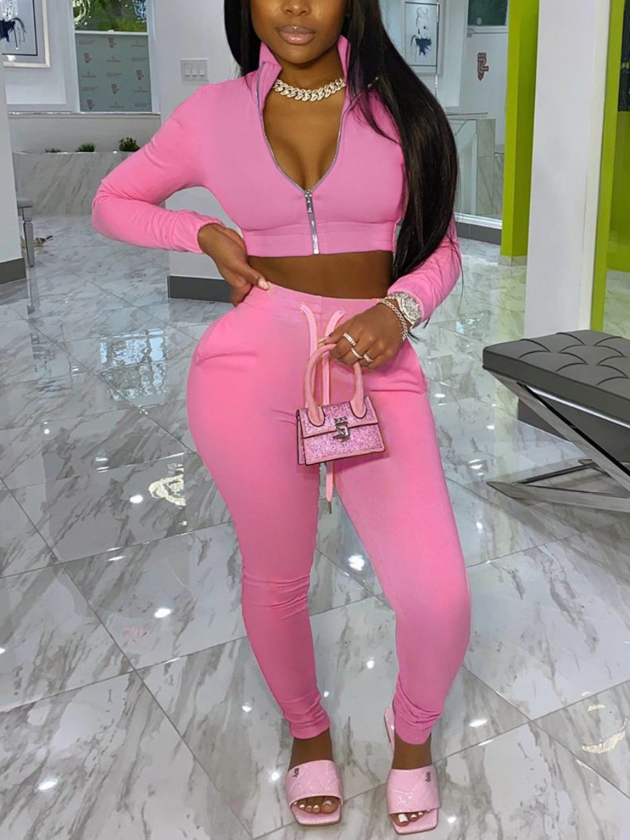 LW Plus Size Crop Top Skinny Drawstring Pants Set