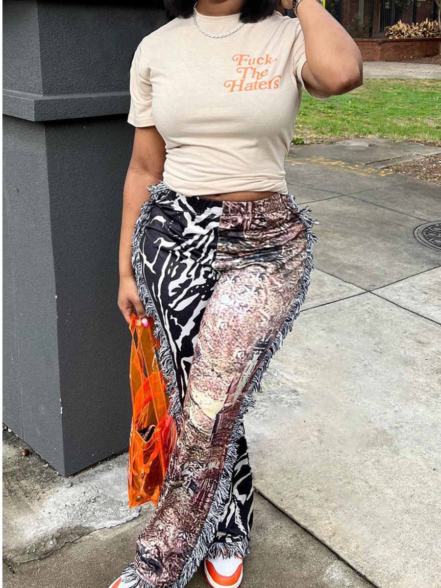LW Mixed Letter Print Tassel Design Pants Set