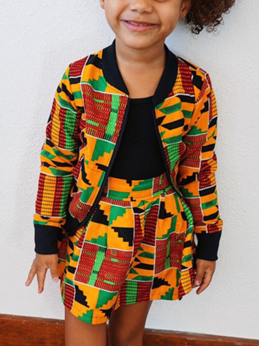 LW COTTON Girl Afro Geometric Print Zipper Design 