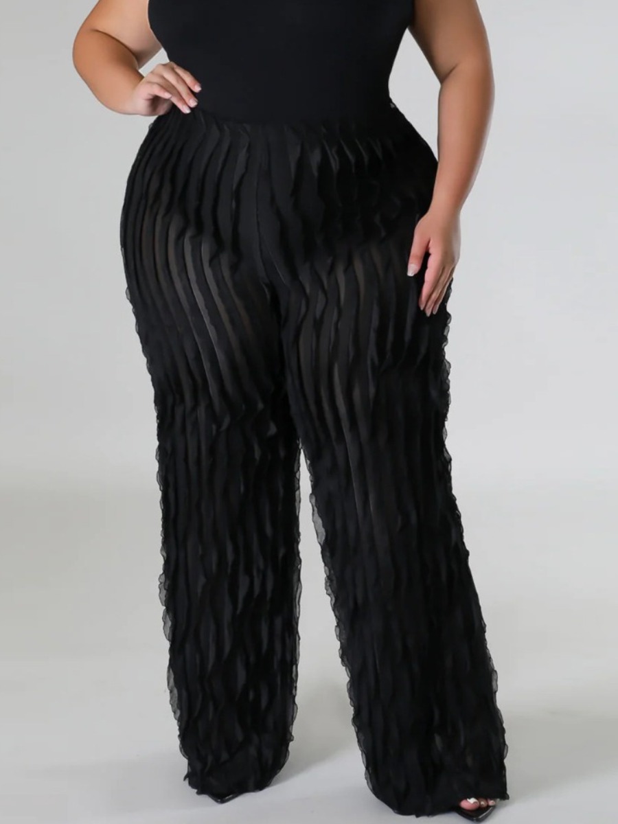 LW Plus Size High Waist See Through Line Stitching Pants