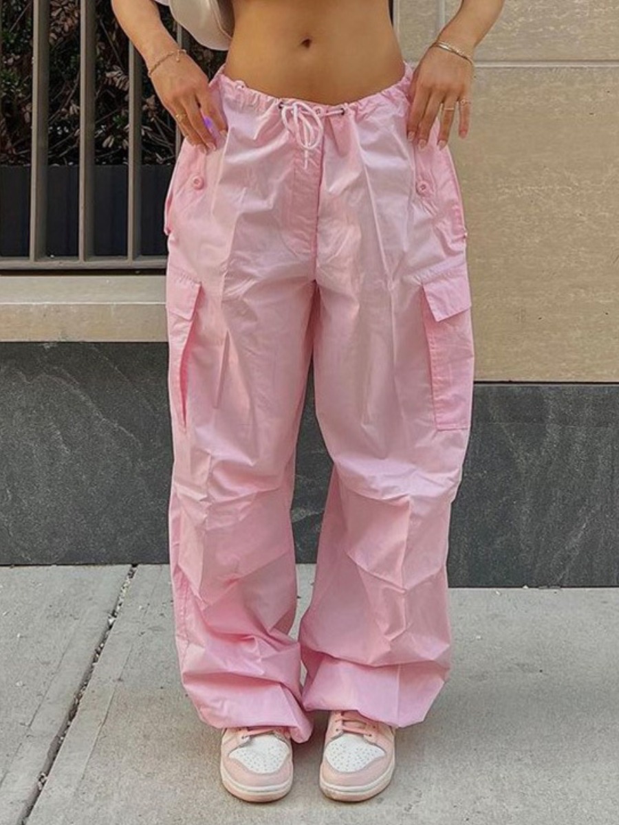 LovelyWholesale Mid Waist Drawstring Side Pocket Pants Spring|Fall Nine Points Sleeve Casual Spring Summer 2024