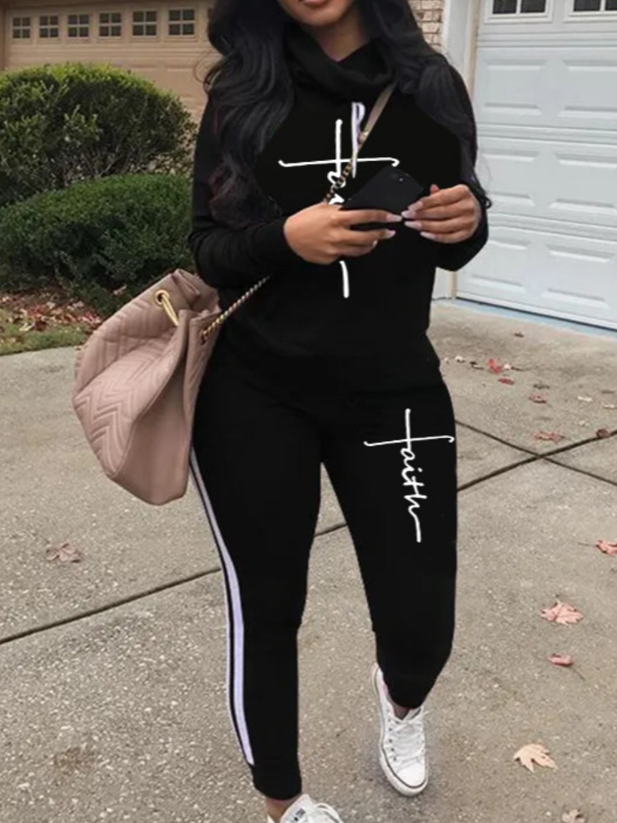 LW Faith Letter Print Striped Tracksuit Set