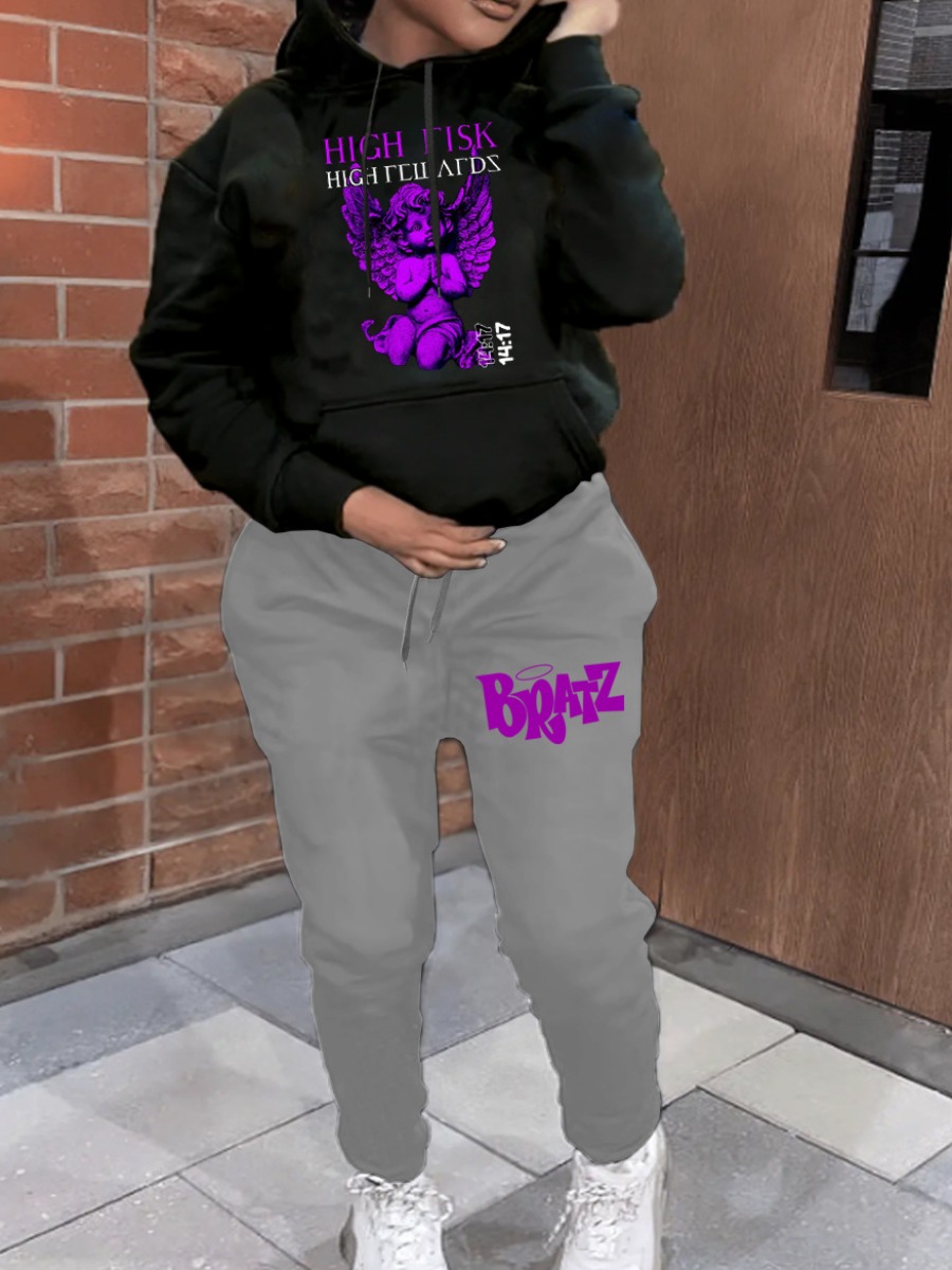 LW Figure Letter Print Kangaroo Pocket Tracksuit S