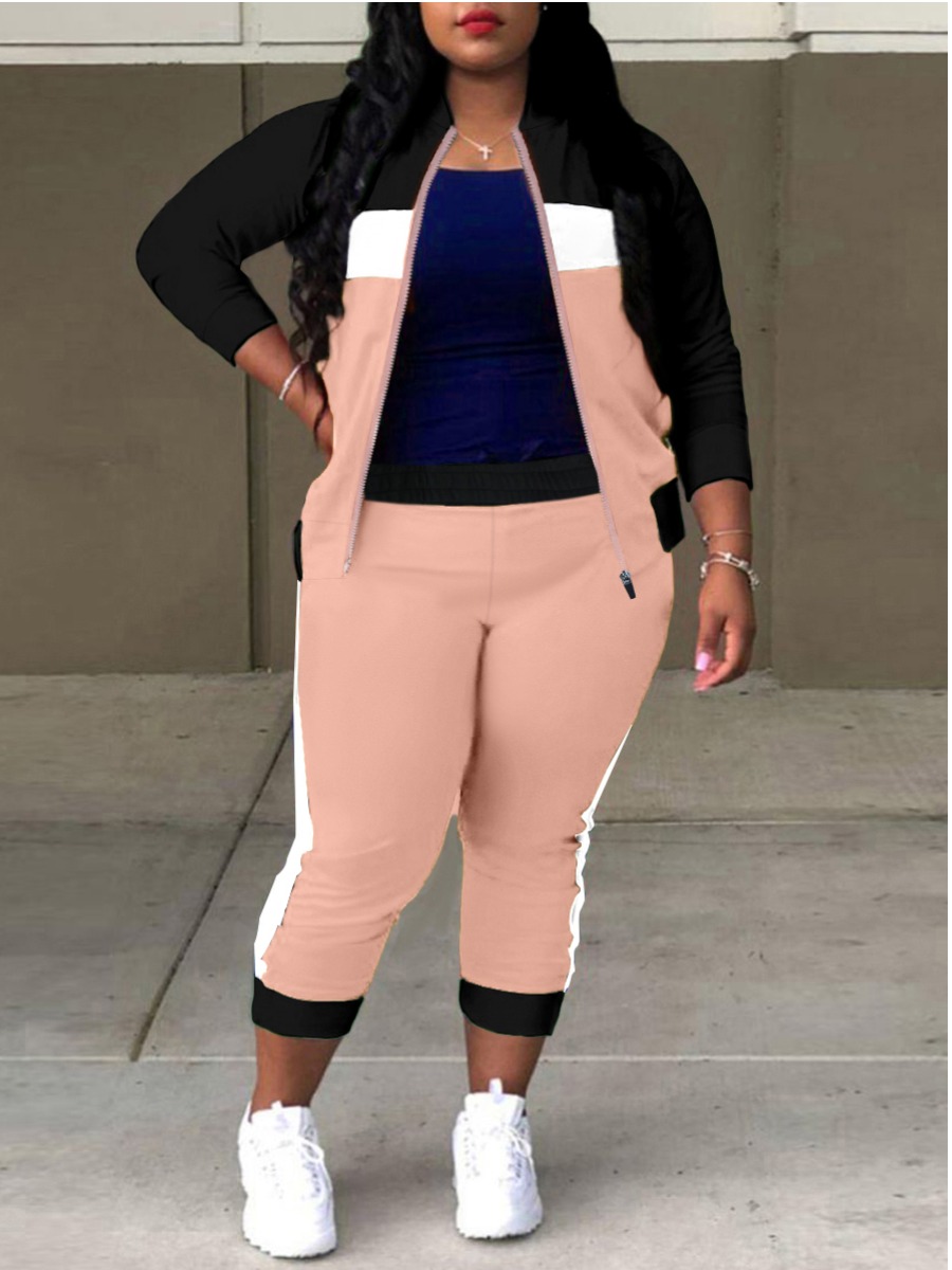 LW Plus Size Color Lump Patchwork Pants Set