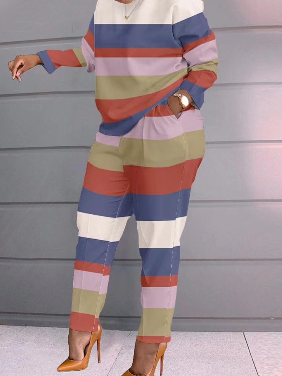 LW Plus Size Pocket Design Striped Patchwork Pants