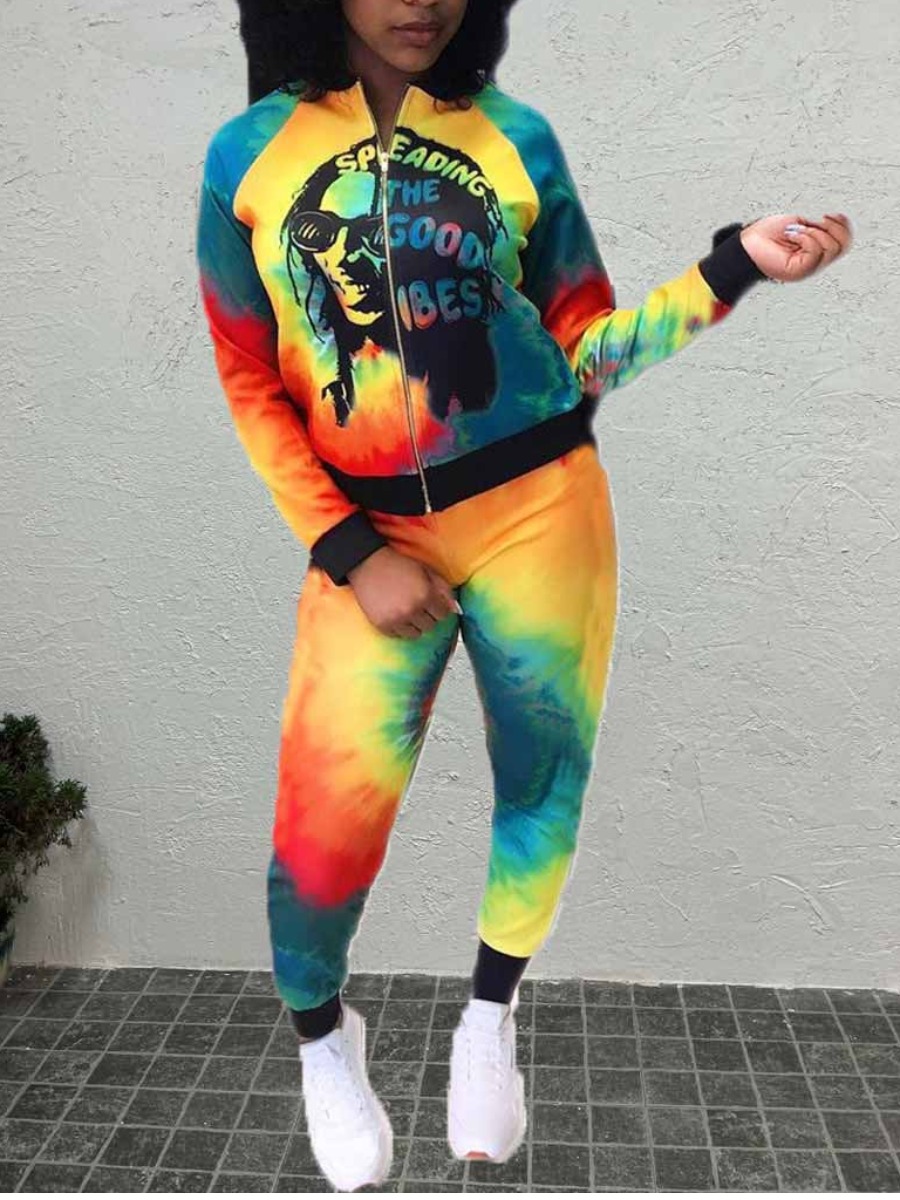 LW Plus Size Figure Letter Print Tie Dye Pants Set