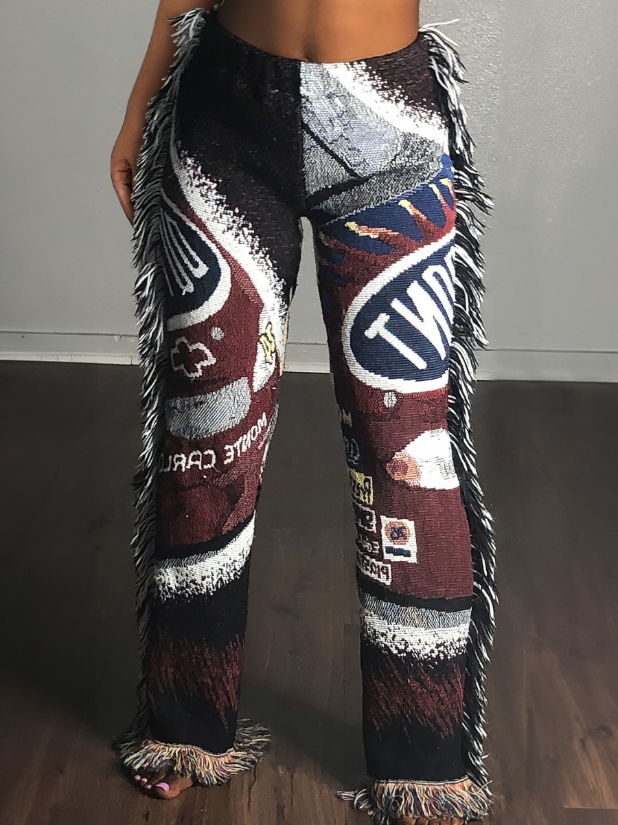 LW Letter Mixed Print Tassel Design Pants