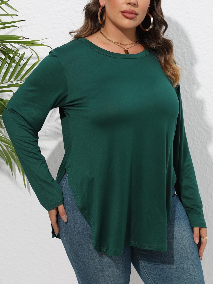 LW BASICS Plus Size Round Neck Curved Hem Loose T-shirt 2X