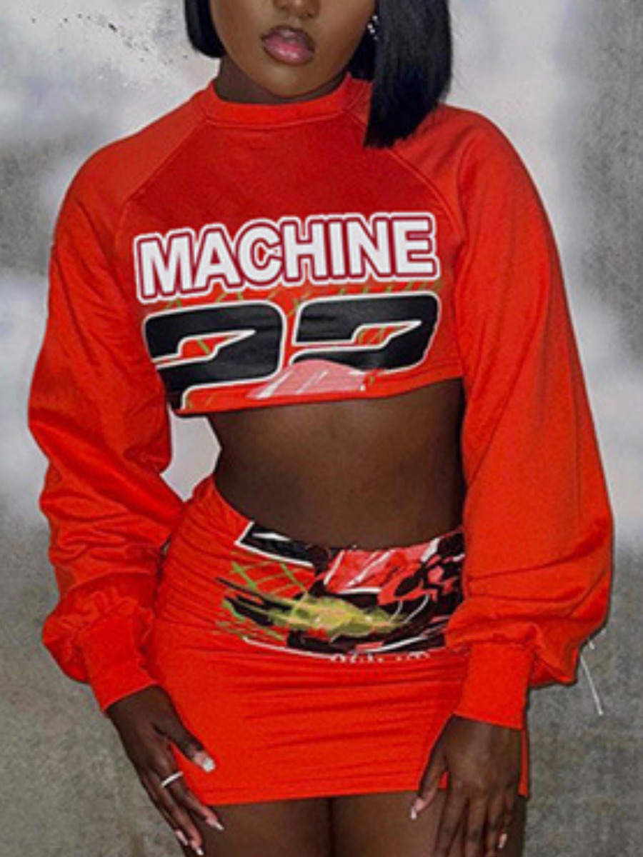 LW Crop Top Letter Print Skirt Set