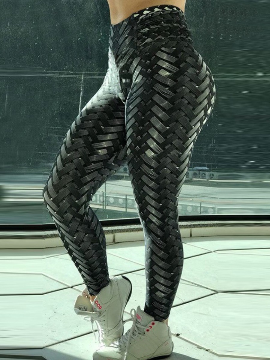LW High Waist Woven Pattern Skinny Yoga Pants