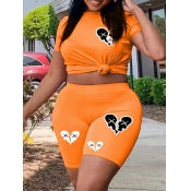 LW Plus Size Round Neck Broken Heart Print Shorts 