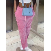 LW Velvet Mid Waist Drawstring Pocket Design Pants