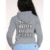 LW Plus Size Letter Print Kangaroo Pocket Hoodie