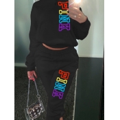 LW Plus Size Fleece Pink Letter Print Tracksuit Se