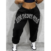 LW Plus Size Letter Print Pocket Design Sweatpants
