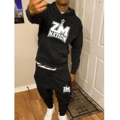LW Men Star Letter Print Kangaroo Pocket Tracksuit