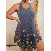 LW Plus Size Butterfly Floral Print Curved Hem Dre