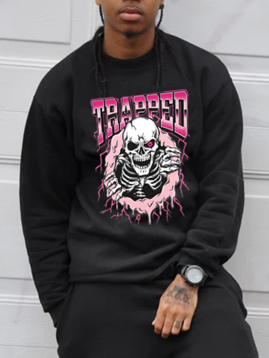 LW Men Skull Head Letter Print Sweatshirt