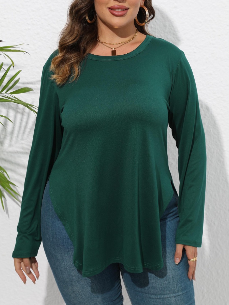 LW BASICS Plus Size Round Neck Curved Hem Loose T-shirt 2X