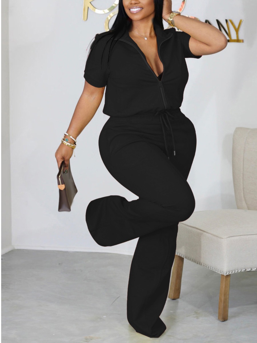 LW BASICS Plus Size Zipper Design Flared Pants Set