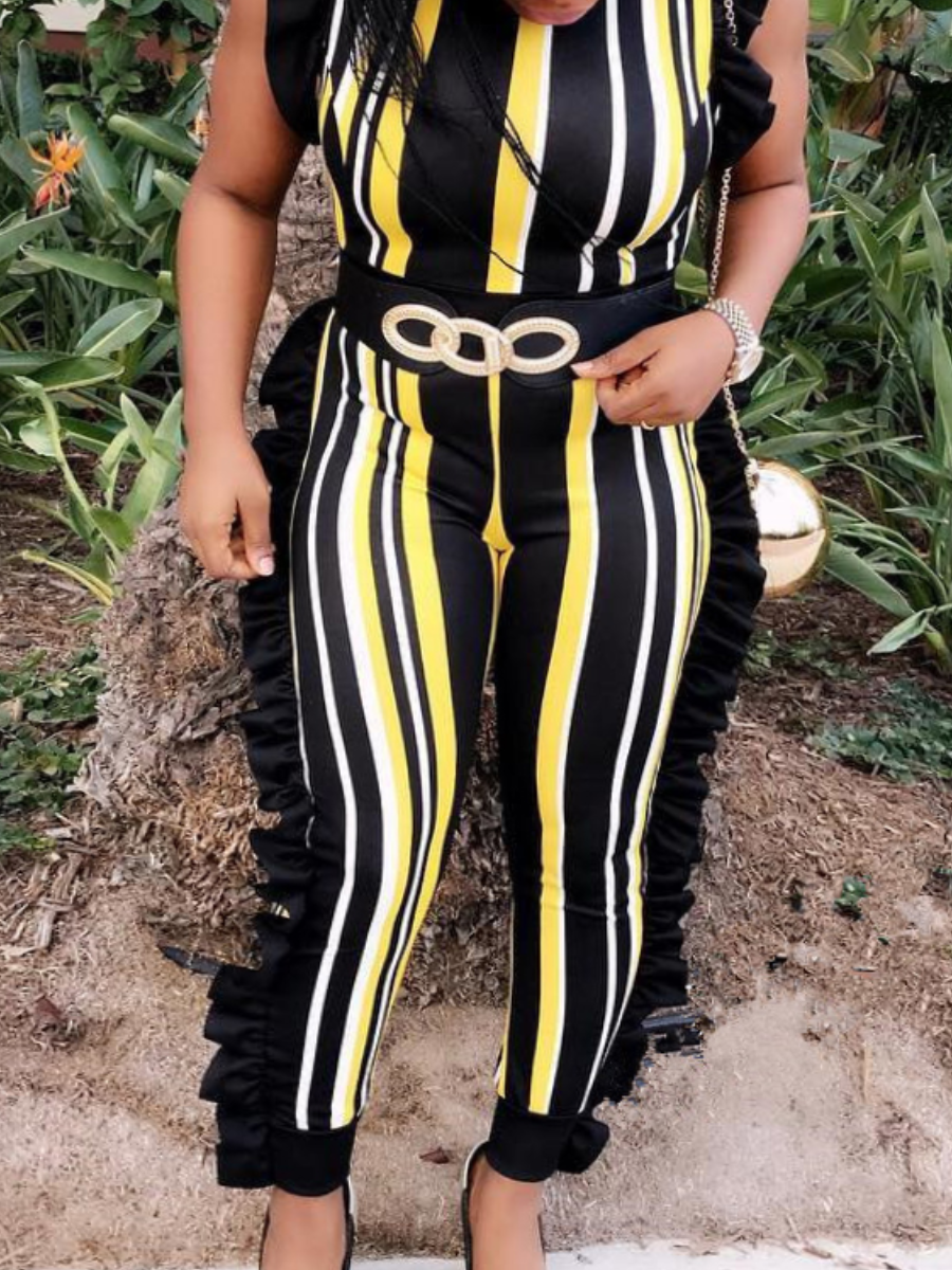 LW Plus Size Striped Flounce Design Skinny Jumpsuit