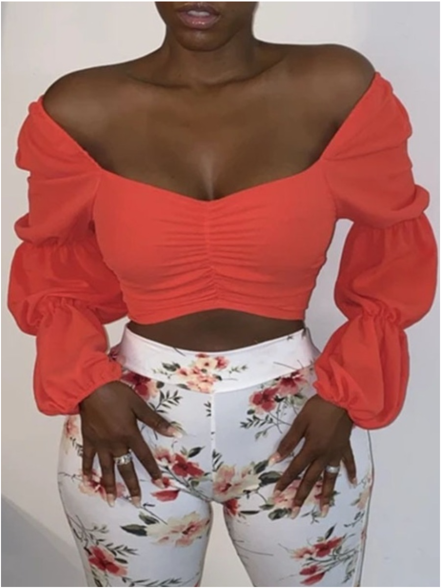 LW Off The Shoulder Shirred Crop Top Blouse