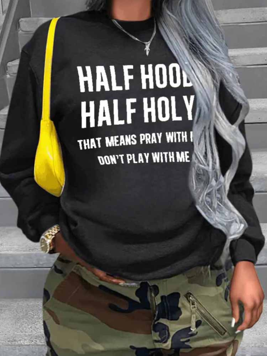 LW Plus Size Half Hood Letter Print Sweatshirt 1X