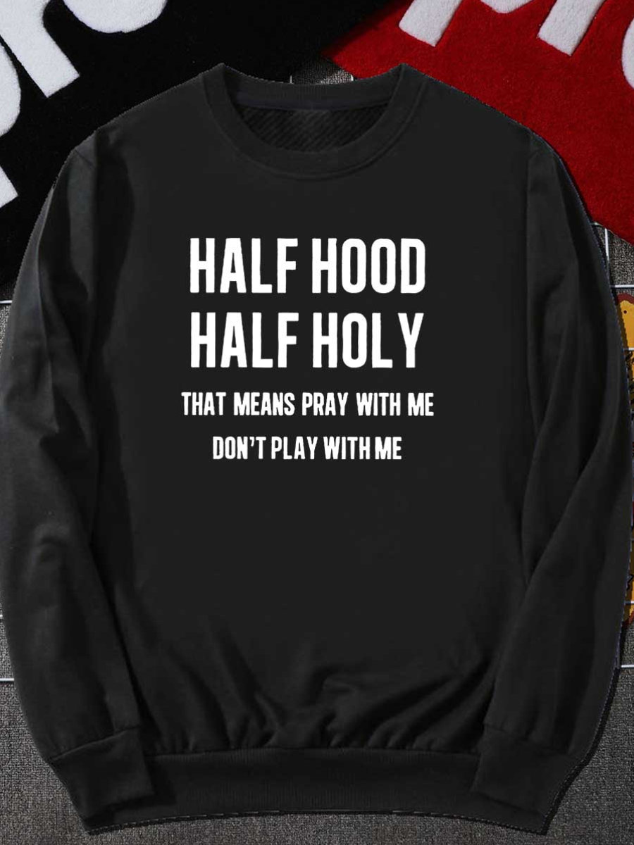 LW Plus Size Half Hood Letter Print Sweatshirt 1X