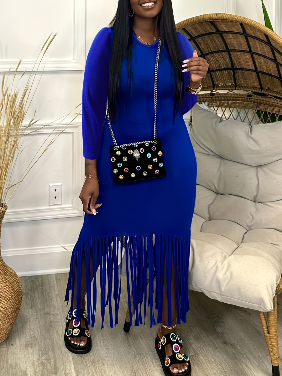LW Plus Size Tassel Design Solid Color Bodycon Skinny Dress