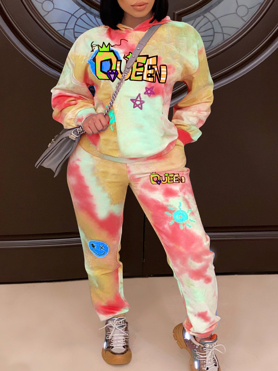 LW Plus Size Queen Star Letter Print Tie Dye Tracksuit Set 3X