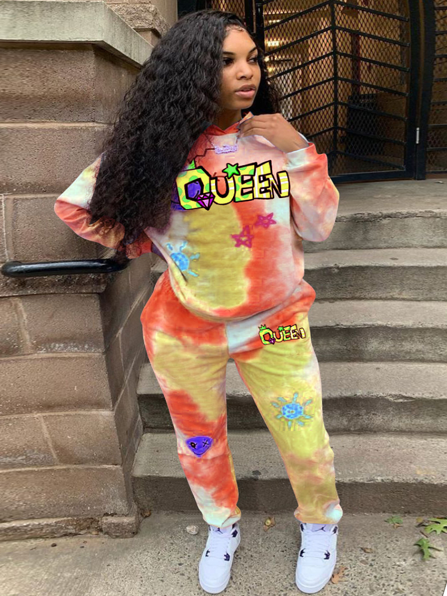 LW Plus Size Queen Star Letter Print Tie Dye Tracksuit Set 3X