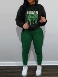 LW Lip Letter Print Kangaroo Pocket Tracksuit Set
