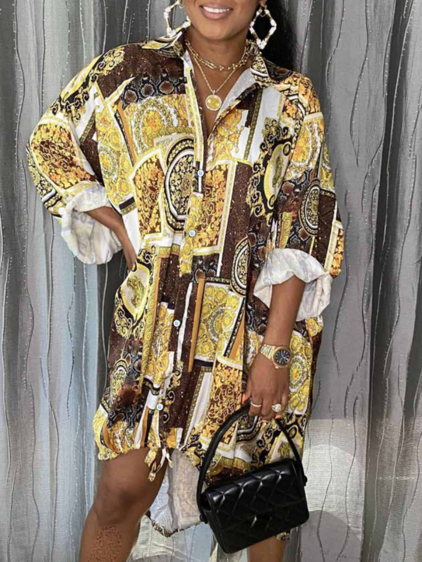 LovelyWholesale Leopard Print Shirt Loose Dress Fall Long Sleeve Casual Pattern Turndown Collar Spring Summer 2024