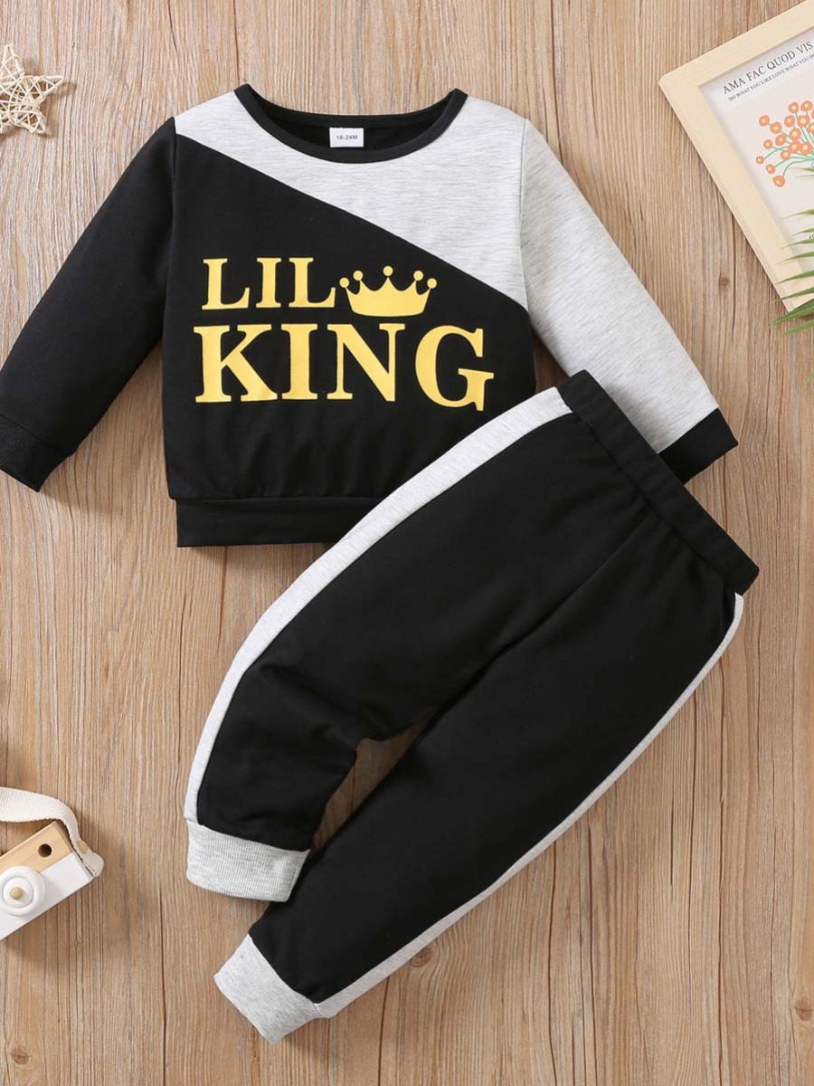 LW Unisex Kid Crown King Letter Print Pants Set