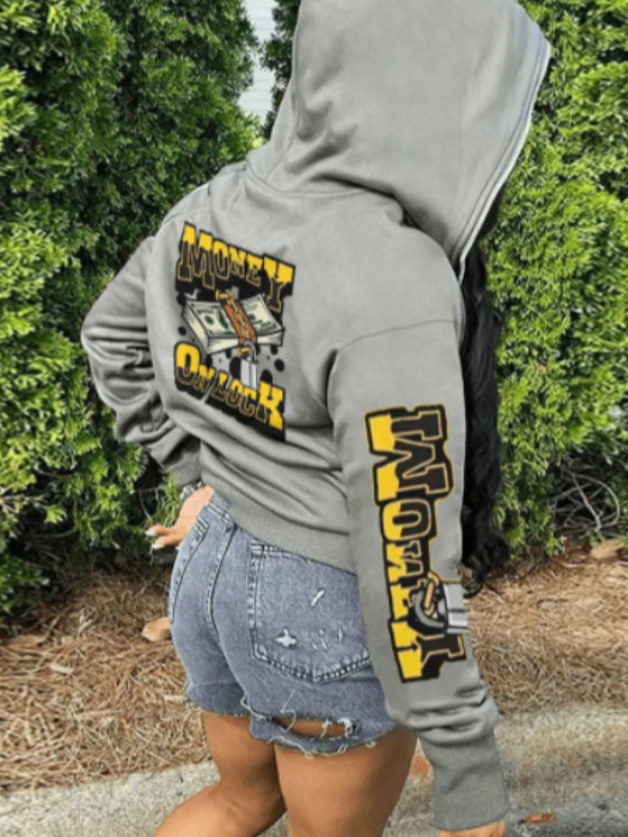 LW Money Letter Print Kangaroo Pocket Jacket