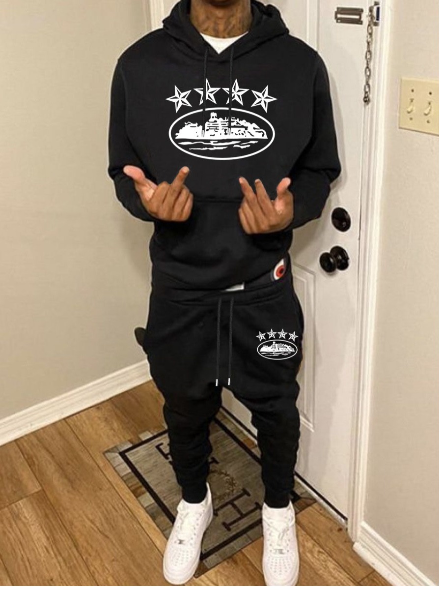 LW Men Star Print Kangaroo Pocket Tracksuit Set