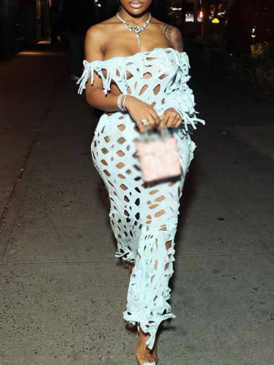 LW SXY Off The Shoulder Cut Out Tassel Design Bodycon Dress