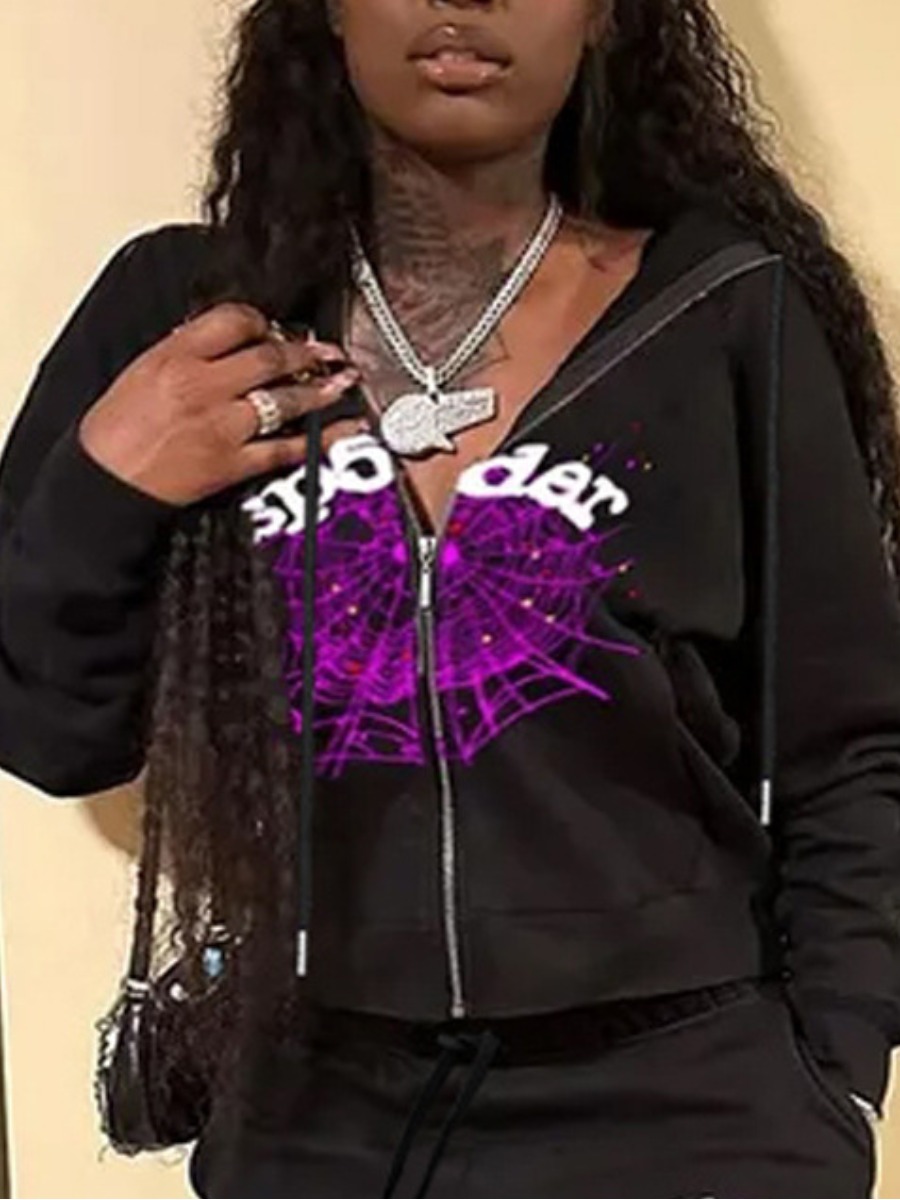 LW Plus Size Spider Web Letter Print Jacket