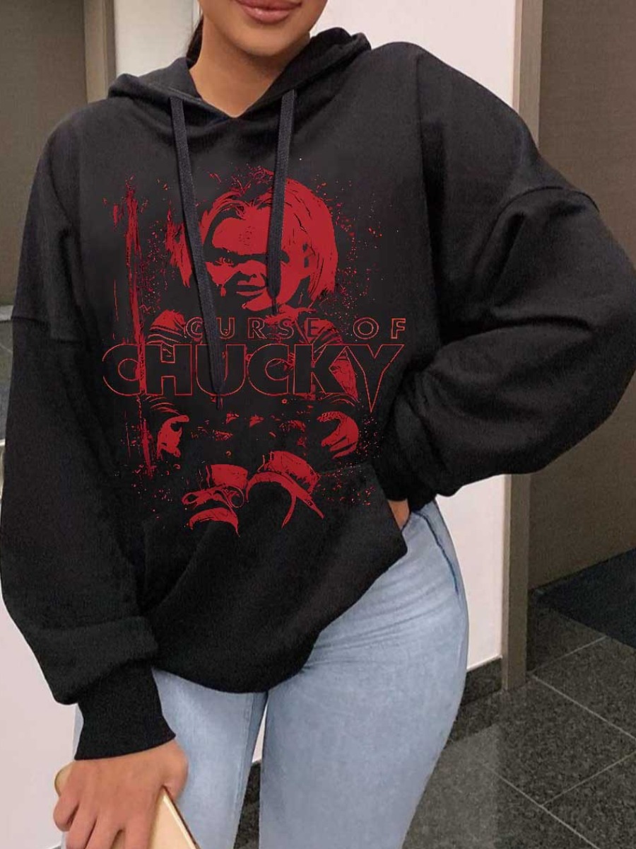 LW Plus Size Figure Letter Print Kangaroo Pocket Hoodie