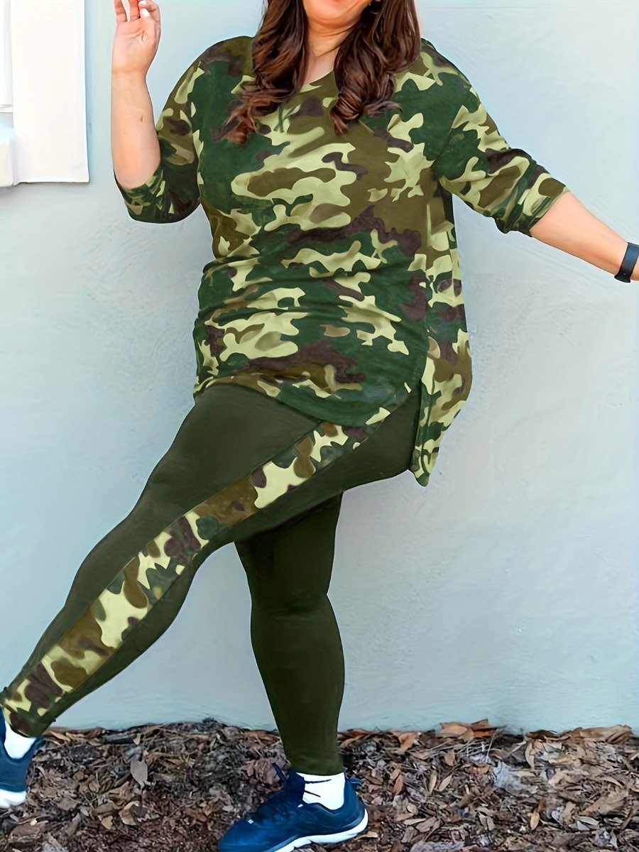 LW Plus Size Split Pattern Camo Skinny Two-piece P