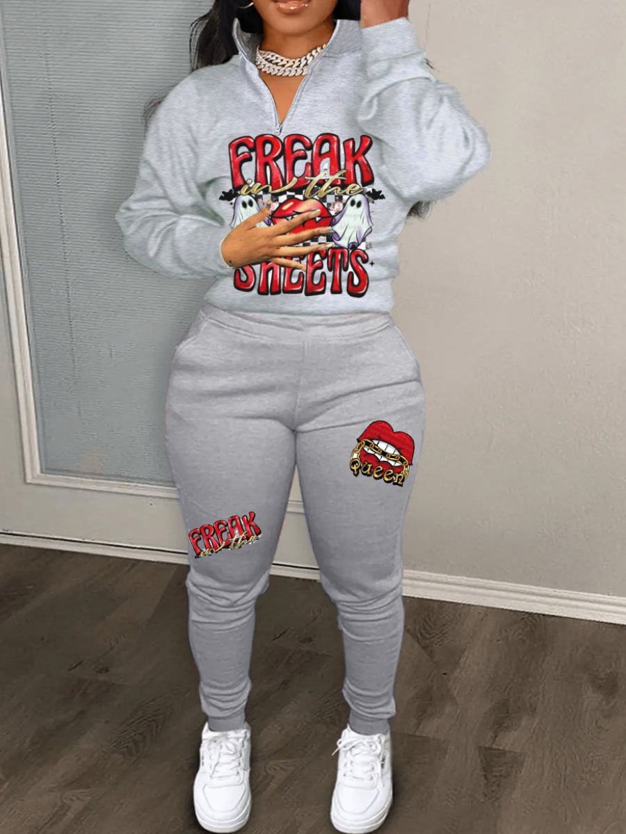 LW Plus Size Cartoon Letter Print Pants Set